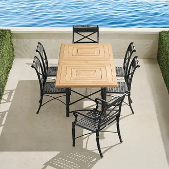 Frontgate Carlisle 7-pc. Teak Top Dining Set in Onyx Aluminum - Frontgate