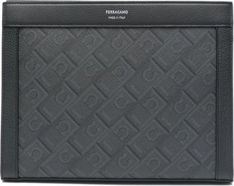 Ferragamo monogram clutch bag - men - Cotton/Polyester/Polyurethane - One Size - Grey