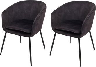 Hhg Hhg - Lote De 2 Sillas De Comedor 074, Silla De Cocina Silla Tapizada, Tela/textil (340g/m&sup2;) Metal, Gris Oscuro