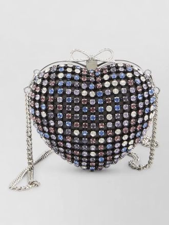 Self Portrait crystal heart bow mini clutch bag