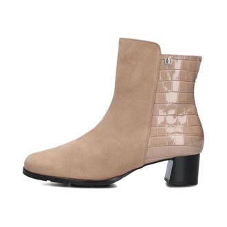 Hassia Beige Krokodillenprint Enkellaarsjes - Dames - Laarzen met Hak - Beige - 40 EU - Wol - Schoenen