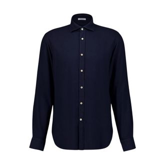 Boglioli Blauwe Geknoopte Shirt- Lange Mouw Eco-Vriendelijk - Heren - Casual Overhemden - Blauw - 3XL - Katoen - Overhemden