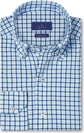 David Donahue Performance Plaid Sport Shirt in White/Blue at Nordstrom Rack, Size Xx-Large