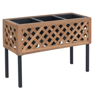 Hhg [nunca Usado] Jardinera Elevada Hhg-465, Maceta Para Flores Y Plantas, Para Interior Y Exterior, De Madera De Acacia Con Certificaci&oacute;n Mvg, 59 X 82 X 
