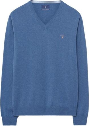 GANT Extra Fine V-Neck Trui - Dames - V-hals truien - Blauw - 5XL - Wol - Truien & Vesten