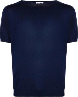 KANGRA Geribbelde T-shirt met ronde hals - Heren - Ronde hals truien - Blauw - L - Katoen - Truien & Vesten