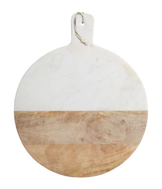 MasterClass [non Utilizzato] Kitchencraft Masterclass Tavola Da Portata Rotonda In Marmo Dede Legno Formaggio, Salse E Coperture, 40,5 X 50 Cm - Bianco/legno