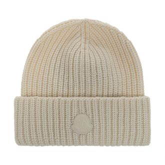 Moncler Wolmuts met Logo - Dames - Hoeden - Beige - ONE Size - Wol - Accessoires