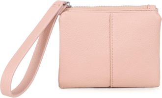 Generic Womens Faux Leather Wristlet Pouch, Zip Top Clutch with Wrist Strap, Textured Grain (Pink)