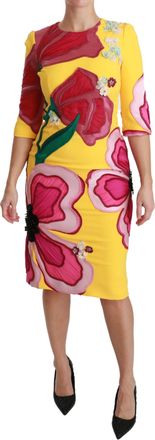 Dolce & Gabbana Yellow Floral Crystal Bodycon Sheath Womens Dress