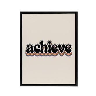 Artery8 Achieve Colourful Retro Rainbow Font Typography Framed Canvas Art in Beige | Size: W24 x H32