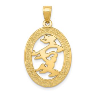 Diamond2Deal 14k Yellow Gold Chinese Happiness Symbol in Oval Frame Pendant