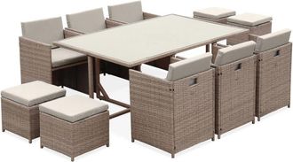 Sweeek Salón de jardín 6-10 plazas color beige, cojines beige