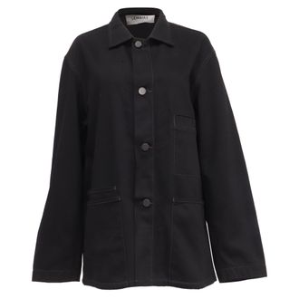 Christophe Lemaire Buttoned Workwear Jacket with Pockets in Black Cotton Denim