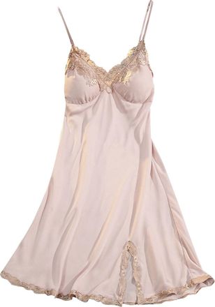 Generic Women Satin Nightdress Sexy Long Chemise Negligee Criss-Cross Backless Tie Summer Nighties Full Slips Lace Nightgown Chemise Sleepwear Cotton Jersey L