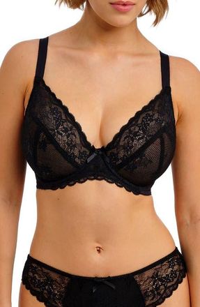 Freya Quinn Lace Underwire Plunge Bra in Black at Nordstrom, Size 28Gg