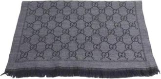 Gucci Pre-owned Scarves, male, Gray, Size: ONE SIZE Pre-owned GG Wool Scarf