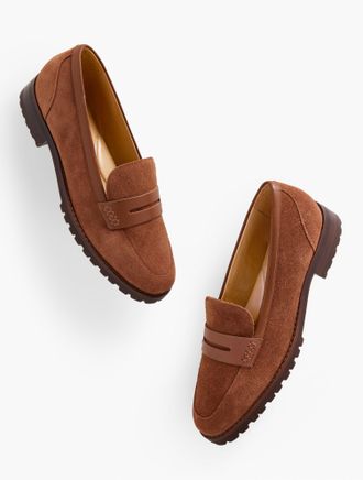 Talbots Cassidy Suede Penny Loafers - Cognac - 7M Talbots