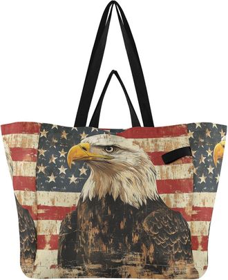 Generic Flag Beige Hawk pattern Reusable Canvas Tote Bag, Heavy Duty Grocery Shopping Bag with Hard Bottom Double Handles Large Capacity Work Groceries Travel