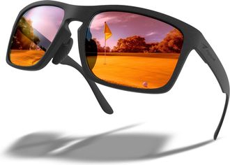 Agape Birdyx Polycarbonate Polarized Anti-glare Golf Sunglasses Sport Glasses for Men Women, Carbon Frame, Noir Black Mirror Red Lenses, UV400 protection, f