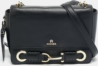 Aigner Black Leather Flap Shoulder Bag
