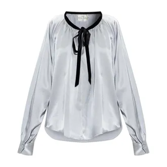 Forte_Forte Overhemden, Dames, Grijs, XS, Zijden top met decoratieve strik