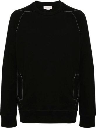 Alexander McQueen Sweatshirts, male, Black, L, Black Cotton Jersey Sweatshirt with Contrast Stitching