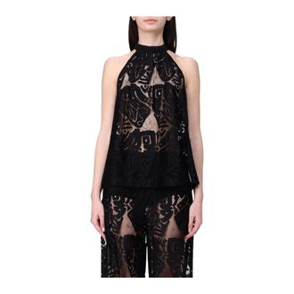 Hanita Sleeveless Tops, female, Black, M, Black Lace Halter Top