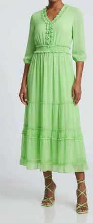 Nicole Miller Smocked Waist Tiered Maxi Dress In Summer Green