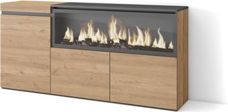 Skraut Home Skraut Home - Aparadores Para Sal&oacute;n, Gran Capacidad De Almacenaje, 160, 3 Puertas, Chimenea El&eacute;ctrica Xxl, Estilo Moderno, Roble