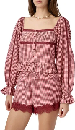 Cami NYC Anabela Gingham Silk & Cotton Top in Berry Gingham at Nordstrom, Size X-Small