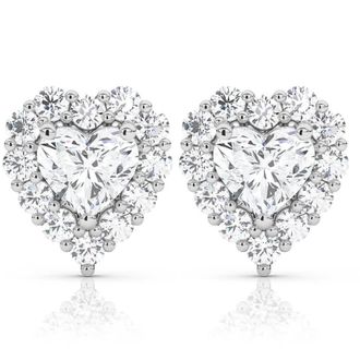 Pompeii3 1.30Ct Heart Shape Diamond Halo Studs White or Yellow Gold Lab Grown