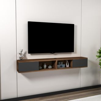 Dmora Mueble Para Tv Ispica, 2 Puertas, Soporta 40 Kg, Instalaci&oacute;n Suspendida, 140x22x20h Cm Negro Antracita