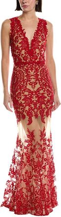 Marchesa Sleeveless Deep V-Neck Embroidered Gown