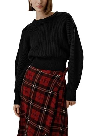 LilySilk Round Neck Drop-Shoulder Merino Wool Sweater in Black at Nordstrom, Size Medium