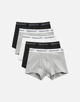 GANT Mens GANT 5-Pack Logo Waistband Boxer Trunks, Black/Grey/White - Size: 32/33/32