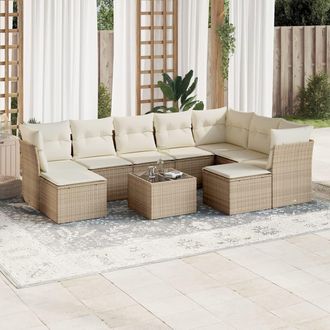 vidaXL Juego De Sof&aacute;s Jard&iacute;n Con Cojines Beige 10 Pzas Rat&aacute;n Sint&eacute;tico Vidaxl