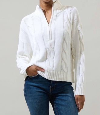 Sugarlips Zip Neck Cable Knit Sweater In White