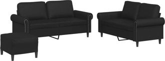 vidaXL Vidaxl - Juego De Sof&aacute;s Con Cojines 3 Piezas Cuero Sint&eacute;tico Negro