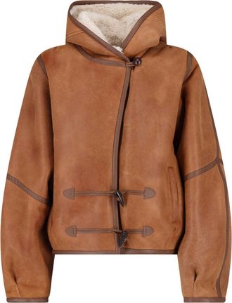 Isabel Marant Amiel Hooded Shearling-Lined Leather Jacket