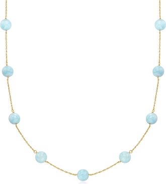 Ross-Simons Milky Aquamarine Bead Station Necklace in 14kt Yellow Gold