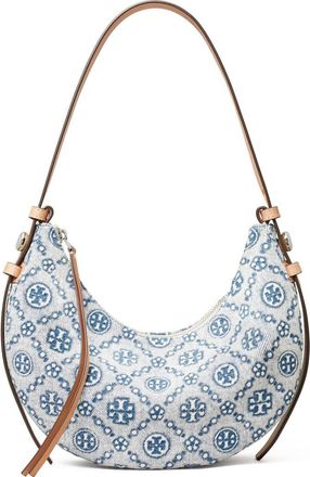 Tory Burch Romy Denim Half Moon Shoulder Bag in Powder Blue at Nordstrom