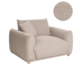 Beliani Sill&oacute;n De Sala De Estar Con Respaldo Tapizado En Boucl&eacute; Y Patas De Madera Beige Jubek