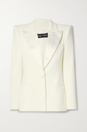 Sergio Hudson Blazer In Crêpe Di Misto Lana Con Finiture In Raso - Avorio