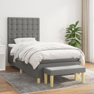 vidaXL Vidaxl - Cama Box Spring Con Colch&oacute;n Tela Gris Oscuro 90x190 Cm