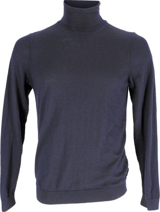 BOSS Boss Turtleneck Sweater in Navy Blue Wool