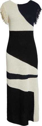 Proenza Schouler Saskia Colorblock Intarsia Textured Fringe Midi Sweater Dress in Sand Multi at Nordstrom, Size Medium