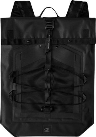 C.P. Company C.p. Company, Tassen, Heren, Zwart, ONE Size, Nylon, Zwarte rubberen rugzak met mesh zak