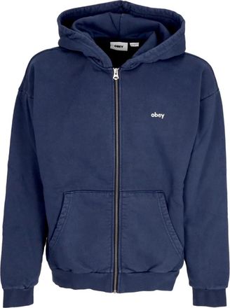 Obey Ritshoodie Fleece Pigment Navy Sweatshirt - Heren - Vesten met rits - Blauw - XL - Katoen - Hoodies & sweatvesten