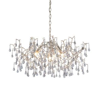 Loops Mutli Arm Ceiling Pendant Light Fitting - Aged Silver & Glass Teardrop Details in Metallics